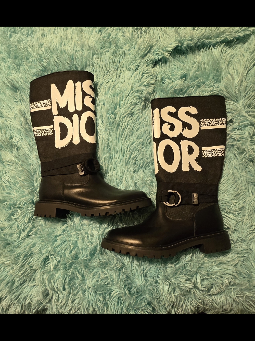 Dior Black 'Miss Dior' Mid-Calf Logo Paddock Boots